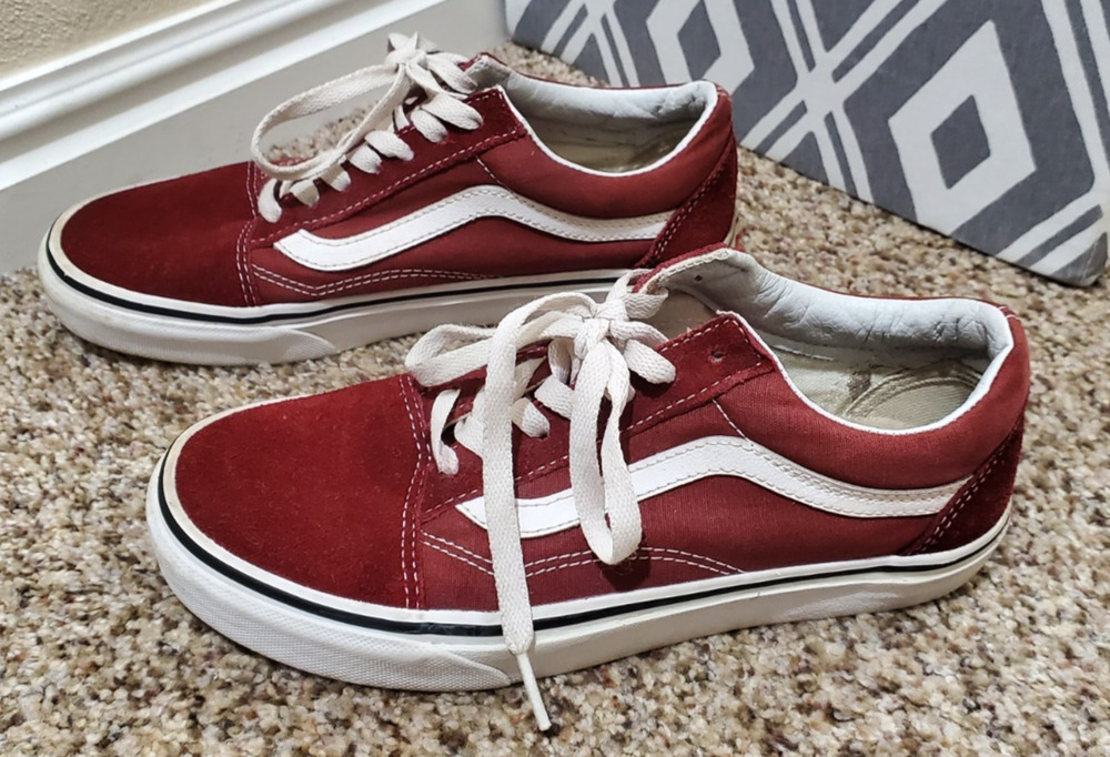 Vans Old Skool Red Canvas Suede Sneakers Mens 6 Womens 7.5 Skate Shoes